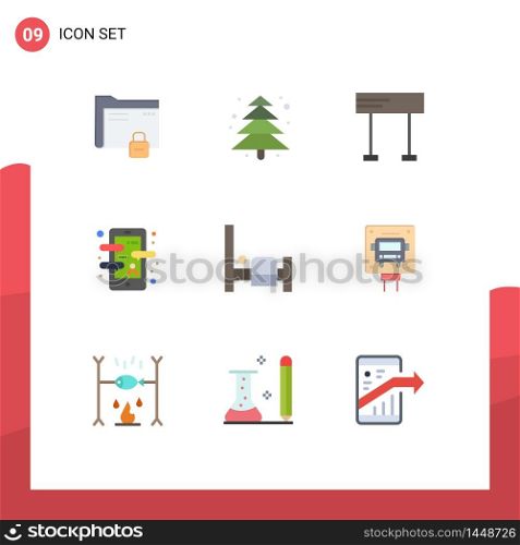 Pack of 9 creative Flat Colors of bed, language, finish, course, app Editable Vector Design Elements