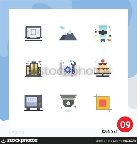 Pack of 9 creative Flat Colors of blue print, construction, cream, company, architecture Editable Vector Design Elements