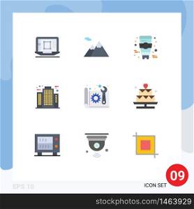 Pack of 9 creative Flat Colors of blue print, construction, cream, company, architecture Editable Vector Design Elements