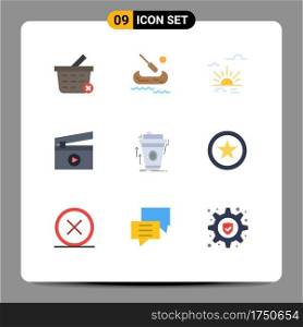 Pack of 9 creative Flat Colors of brand marketing, coffee, light, promo, media Editable Vector Design Elements