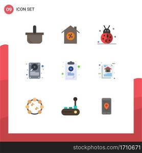 Pack of 9 creative Flat Colors of check, storage, beetle bug, hardware, data Editable Vector Design Elements