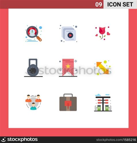 Pack of 9 creative Flat Colors of left, arrow, love, tag, bookmark Editable Vector Design Elements