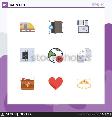 Pack of 9 creative Flat Colors of mainboard, devices, medical, chip, responsive Editable Vector Design Elements