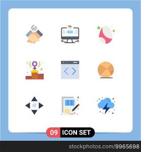 Pack of 9 creative Flat Colors of management, podium, birthday, power, power Editable Vector Design Elements