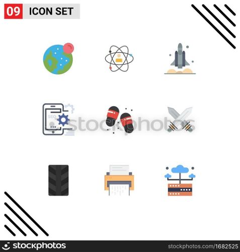 Pack of 9 creative Flat Colors of mobile, usa, personal, transport, rocket Editable Vector Design Elements