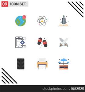 Pack of 9 creative Flat Colors of mobile, usa, personal, transport, rocket Editable Vector Design Elements