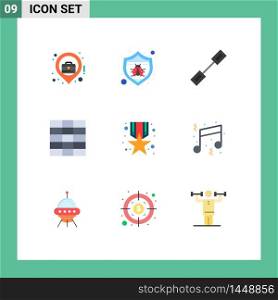 Pack of 9 creative Flat Colors of prize, medal, chain, award, grid Editable Vector Design Elements