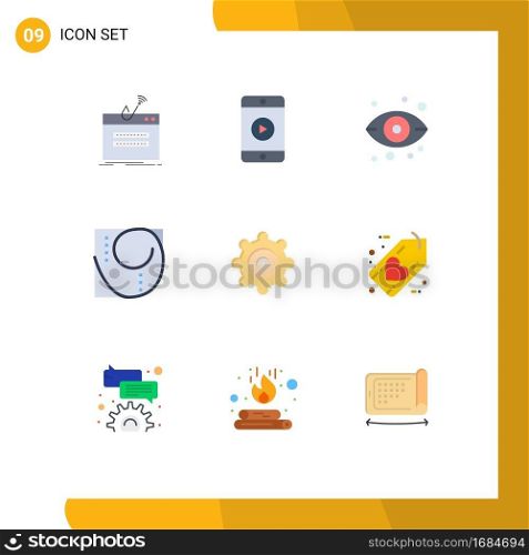 Pack of 9 creative Flat Colors of setting, proportion, play, perfection, view Editable Vector Design Elements