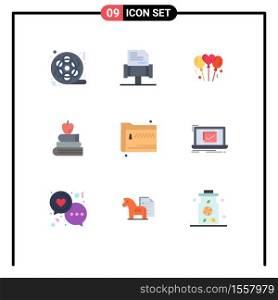 Pack of 9 creative Flat Colors of share, science, bloone, education, apple Editable Vector Design Elements