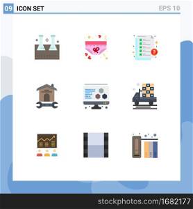 Pack of 9 creative Flat Colors of tool, household, underwear, house, message Editable Vector Design Elements