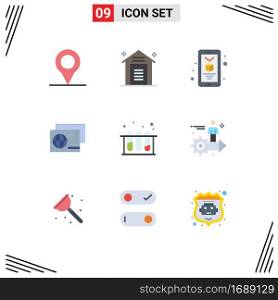 Pack of 9 creative Flat Colors of tub, lab, printing, medical, passport Editable Vector Design Elements