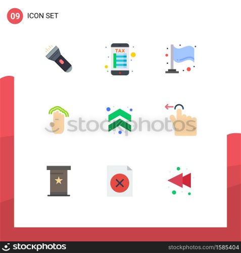 Pack of 9 creative Flat Colors of up, arrow, flag, multiple tap, gestures Editable Vector Design Elements