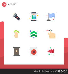 Pack of 9 creative Flat Colors of up, arrow, flag, multiple tap, gestures Editable Vector Design Elements