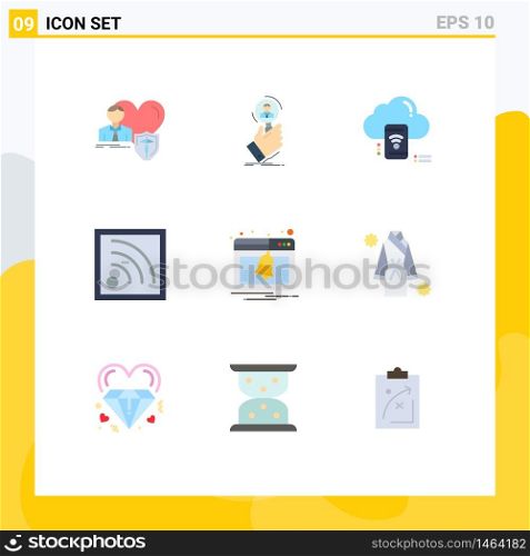 Pack of 9 creative Flat Colors of wifi, connection, human resource, connected, cloud Editable Vector Design Elements