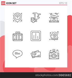 Pack of 9 creative Outlines of analytics, transportation, gas, holiday, tent Editable Vector Design Elements