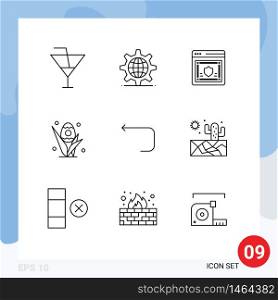 Pack of 9 creative Outlines of arrow, holiday, network, grass, shield Editable Vector Design Elements