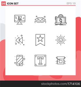 Pack of 9 creative Outlines of brightness, favorite, analysis, bookmark, left Editable Vector Design Elements