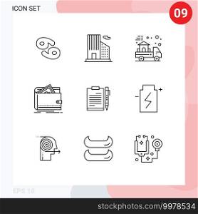 Pack of 9 creative Outlines of business, purse, estate, personal, finance Editable Vector Design Elements