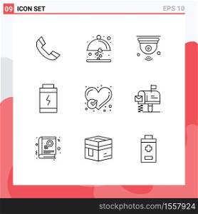 Pack of 9 creative Outlines of checked, power, camera, charge, wifi Editable Vector Design Elements