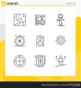Pack of 9 creative Outlines of connect, open, dummy, navigation, compass Editable Vector Design Elements