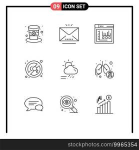 Pack of 9 creative Outlines of day, disable, browser, pollution, co Editable Vector Design Elements