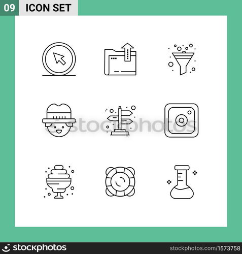 Pack of 9 creative Outlines of directions, arrows, storage, man, farmer Editable Vector Design Elements