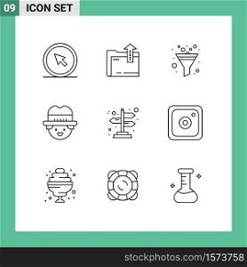 Pack of 9 creative Outlines of directions, arrows, storage, man, farmer Editable Vector Design Elements