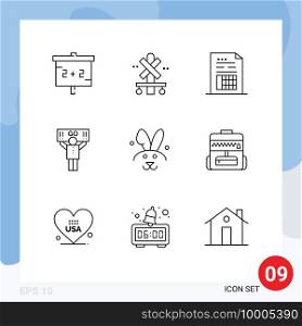 Pack of 9 creative Outlines of easter, supporter, data, support, fan Editable Vector Design Elements