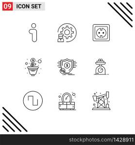 Pack of 9 creative Outlines of finance, money, programmer, growth, power supply Editable Vector Design Elements