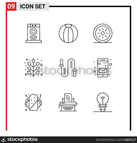 Pack of 9 creative Outlines of fitness, jumping, food, plant, fall Editable Vector Design Elements