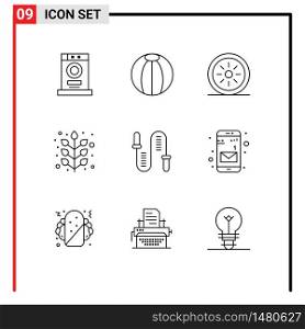 Pack of 9 creative Outlines of fitness, jumping, food, plant, fall Editable Vector Design Elements
