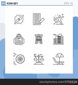 Pack of 9 creative Outlines of forklift, world, receive, watch, football Editable Vector Design Elements