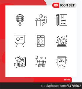 Pack of 9 creative Outlines of keynote, finance, person, html, develop Editable Vector Design Elements