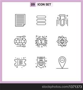 Pack of 9 creative Outlines of label, black friday, chemistry, tag, boat Editable Vector Design Elements