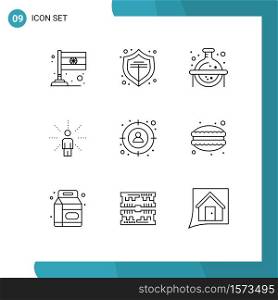 Pack of 9 creative Outlines of man, focus, science, sense, human Editable Vector Design Elements