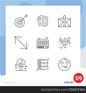 Pack of 9 creative Outlines of music, scale, e, corner, sent Editable Vector Design Elements
