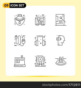 Pack of 9 creative Outlines of support, headset, development, plug, eco Editable Vector Design Elements