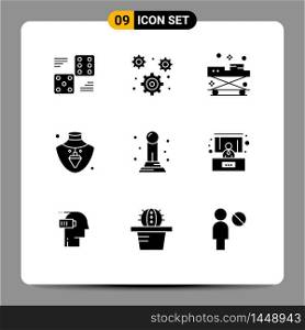 Pack of 9 creative Solid Glyphs of business, jewelry, setting, nacklace, medicine Editable Vector Design Elements