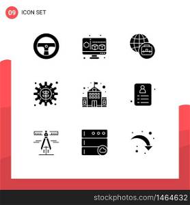 Pack of 9 creative Solid Glyphs of calipers, card, gear, shopping, education Editable Vector Design Elements