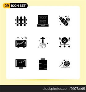 Pack of 9 creative Solid Glyphs of cross, celebration, storage, microwave, cooking Editable Vector Design Elements