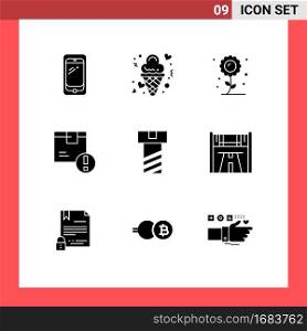 Pack of 9 creative Solid Glyphs of delivery, attention, love, sunflower, flower Editable Vector Design Elements
