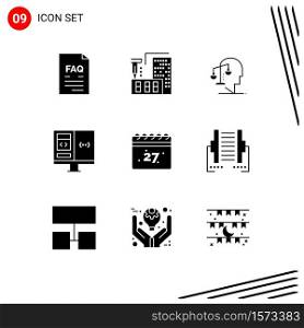 Pack of 9 creative Solid Glyphs of develop, coding, home, app, integrity Editable Vector Design Elements