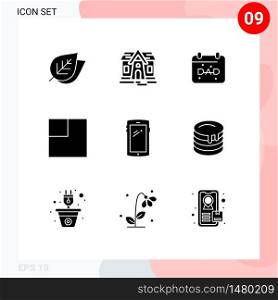 Pack of 9 creative Solid Glyphs of iphone, mobile, date, smart phone, scale Editable Vector Design Elements