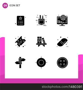 Pack of 9 creative Solid Glyphs of living, piece of cheese, sketch, food, coins Editable Vector Design Elements