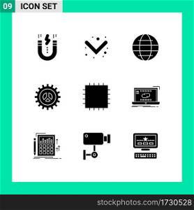 Pack of 9 creative Solid Glyphs of patch, web design, globe, settings, options Editable Vector Design Elements