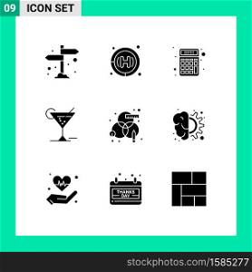 Pack of 9 creative Solid Glyphs of rgb, creative, finance, hotel, glasses Editable Vector Design Elements