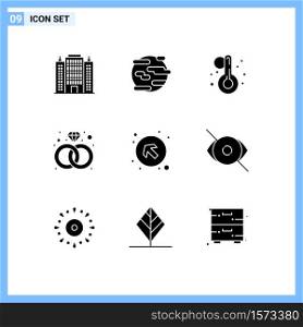 Pack of 9 creative Solid Glyphs of up, arrow, world, ring, diamond Editable Vector Design Elements