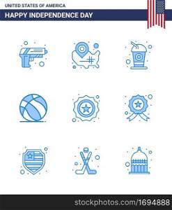 Pack of 9 creative USA Independence Day related Blues of american  american  location pin  ball  soda Editable USA Day Vector Design Elements