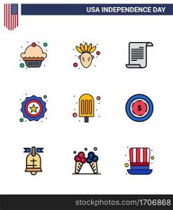 Pack of 9 creative USA Independence Day related Flat Filled Lines of american  food  american  cream  badge Editable USA Day Vector Design Elements