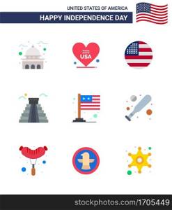 Pack of 9 creative USA Independence Day related Flats of country  american  usa  landmark  usa Editable USA Day Vector Design Elements